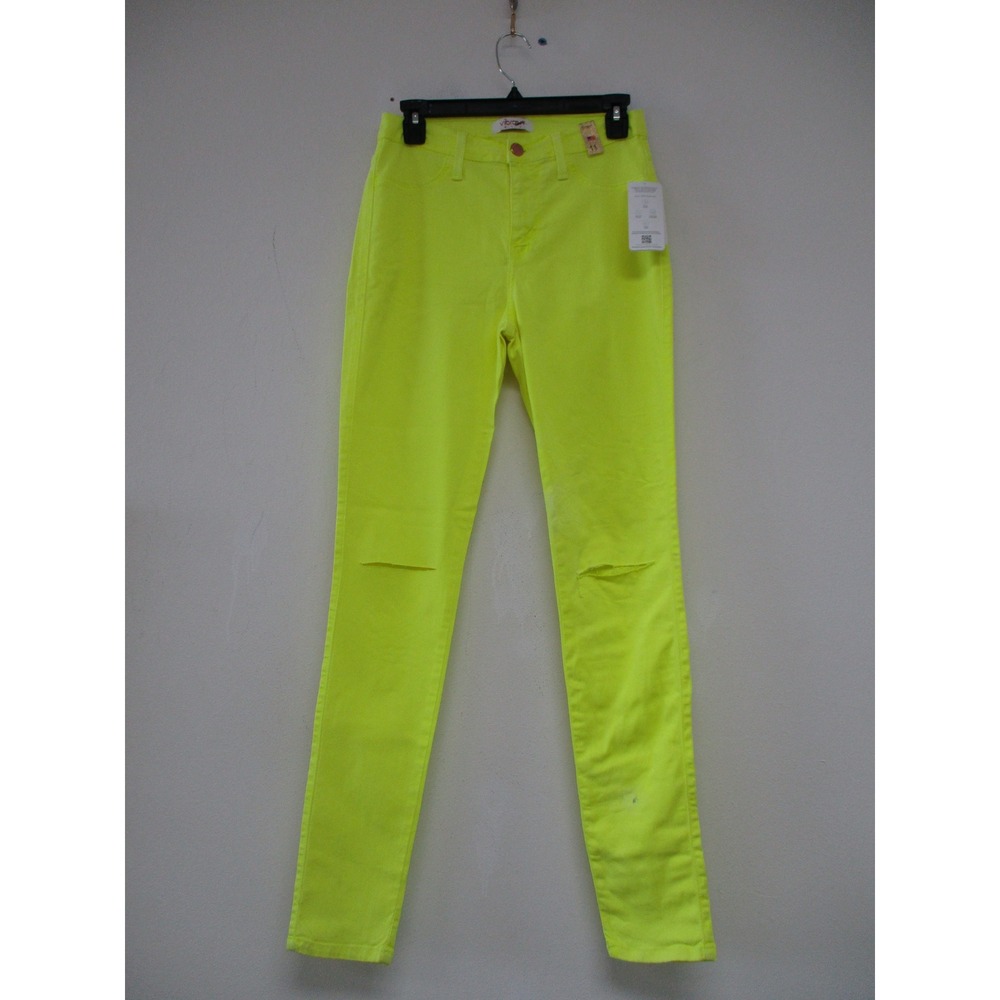 Vibrant Neon Skinny Jeans Women 11 Yellow High Waisted‎ Slit Knee Pants